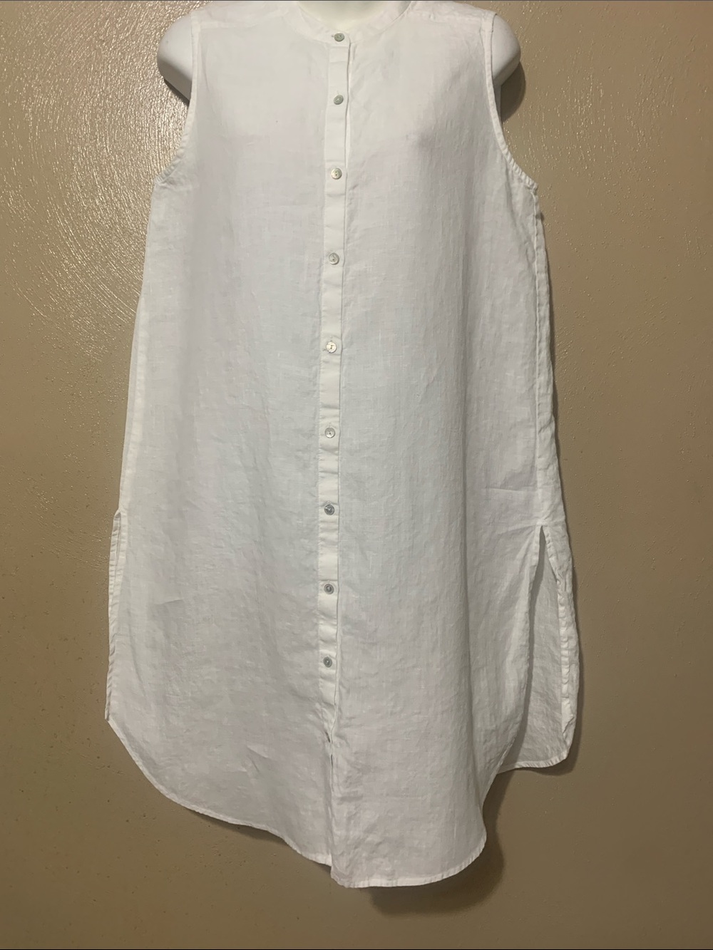 #20 Eileen Fisher size S Linen White Sleeveless Button-Front Tunic Side Slits